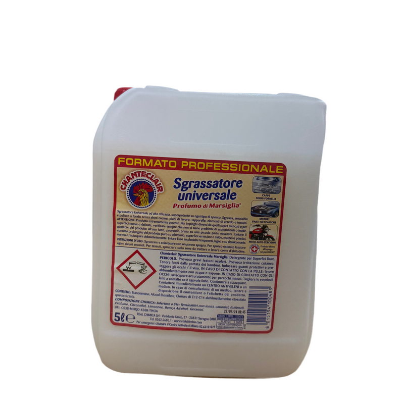 Container of universal degreaser with a label on a white background