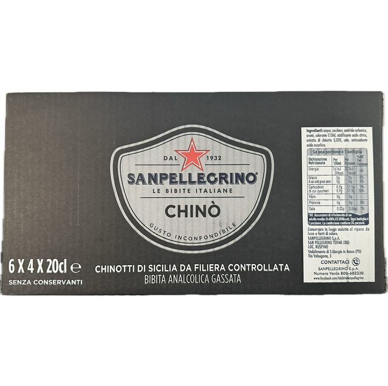 San Pellegrino Chinotto Chino FULL CASE, 24 x 6.75 fl oz, Glass Bottles