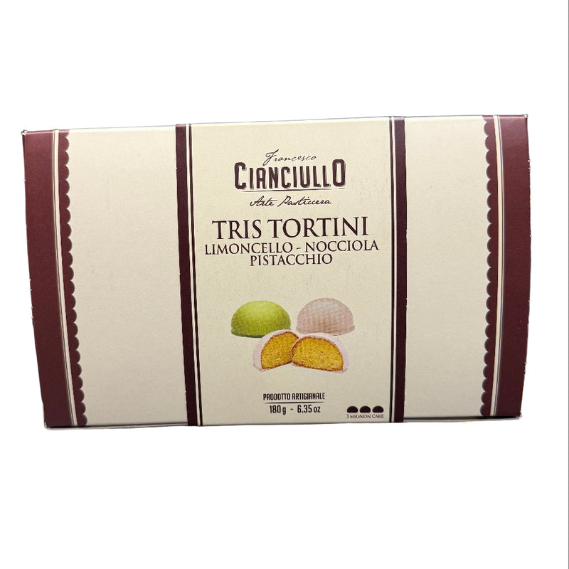 Box of Cianciullo Tris Tortini with illustrations on a white background