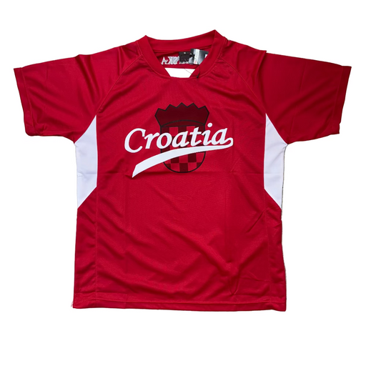 Red sports jersey with 'Croatia' printed on it against a white background