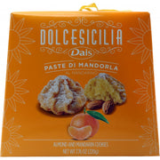 Dolcesicilia Dais almond and mandarin cookies packaging on an orange background