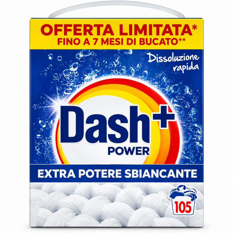 Dash Power Extra Whitening Laundry Detergent Powder, 105 Washes – Italian Formula