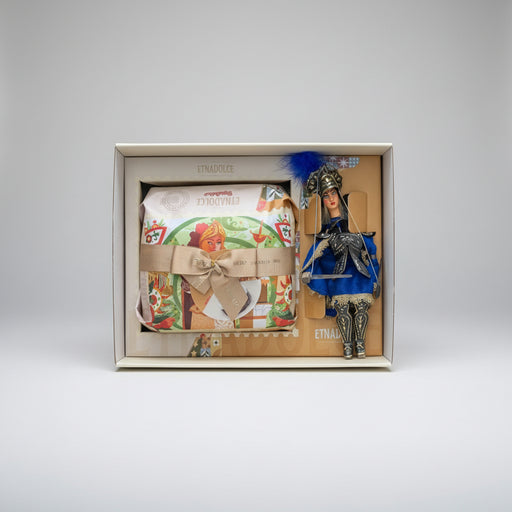 Decorative box with a traditional puppet and packaging, featuring the brand 'Etnadole'.