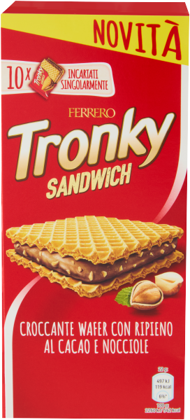 Ferrero Tronky Sandwich Hazelnuts Chocolate Filling, 10 x 22g, 220g