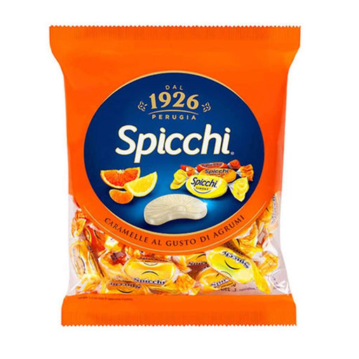 Spicchi candy package with orange and blue design on a white background