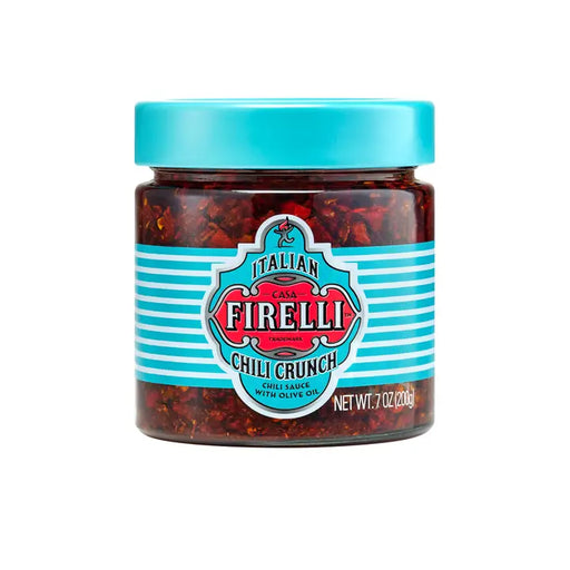 Jar of Firelli Chili Crunch on a white background