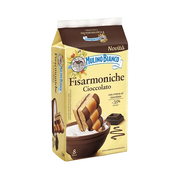 Mulino Bianco Fisarmoniche Cioccolato, Chocolate Cream Filled Snack Cakes, 10.44 oz (296g) – 8 Pack