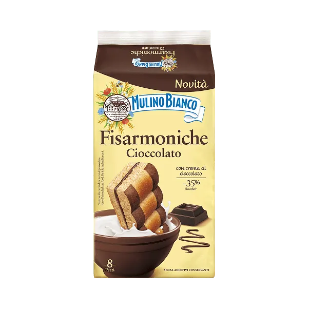 Mulino Bianco Fisarmoniche Cioccolato, Chocolate Cream Filled Snack Cakes, 10.44 oz (296g) – 8 Pack