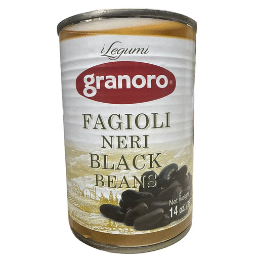 Can of granoro black beans on a kitchen counter