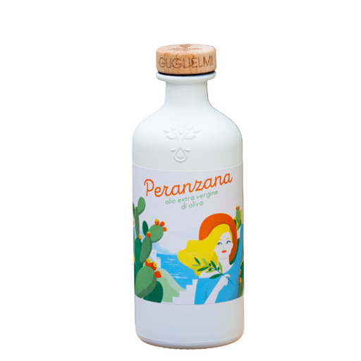 White bottle with colorful graphics and 'Peranzana' branding on a white background