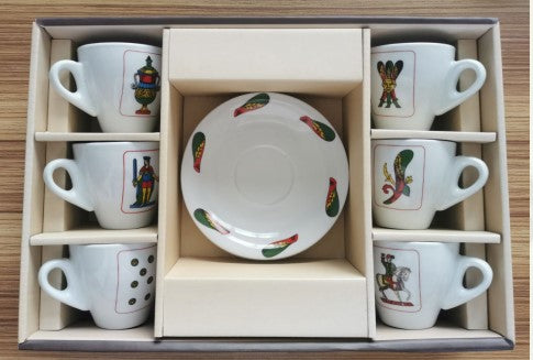 Italian Playing Cards Espresso Cups and Saucers set of 6