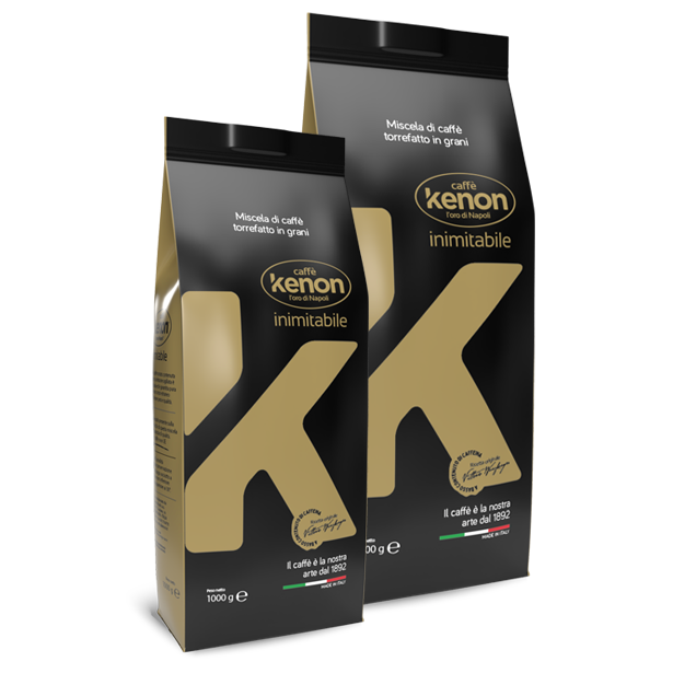 Two Kenon coffee bags with black and gold design on a white background