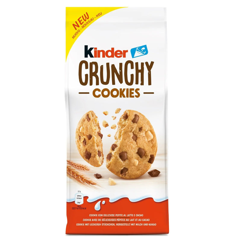 Packaging of Kinder Crunchy Cookies on a white background