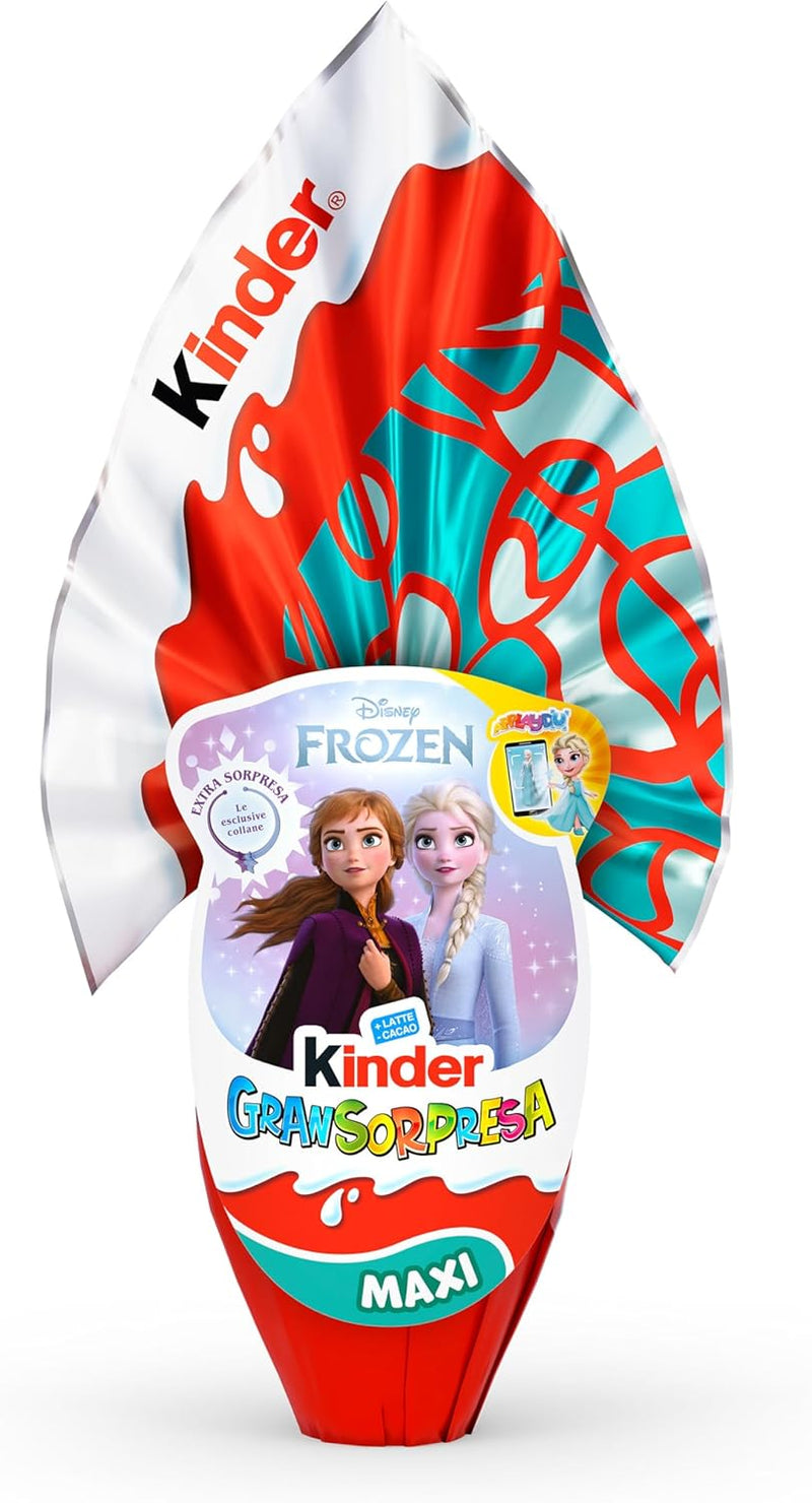 Kinder Surprise egg with Disney Frozen design on a white background