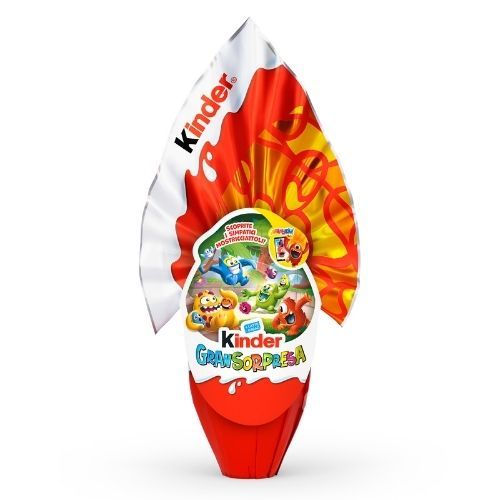 Kinder Surprise egg with colorful design on a white background