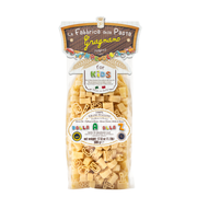 Packaged pasta for kids with brand label on a white background