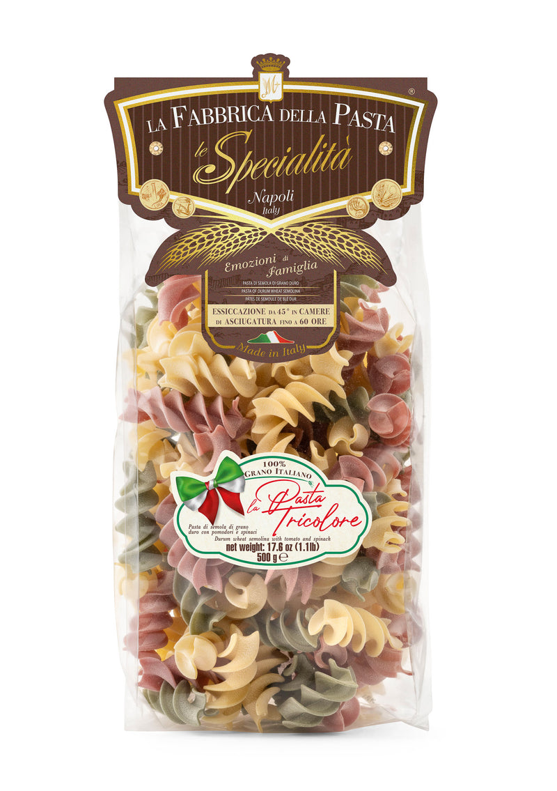 La Fabbrica Della Pasta Fusilloni Tricolor Pasta, #581, 17.6 oz | 500gr