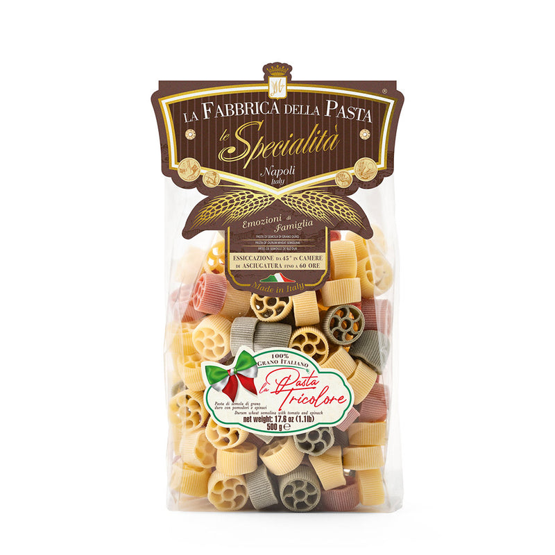 La Fabbrica Della Pasta Wheel Shape, Le Ruote Tricolor Pasta, #T433, 17.6 oz | 500gr