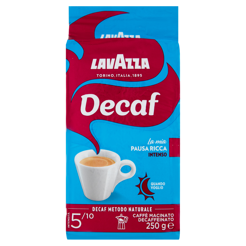 Lavazza Dek Intenso Decaffeinated Ground Coffee – 8.8 oz (250g) | Intensity 5/10