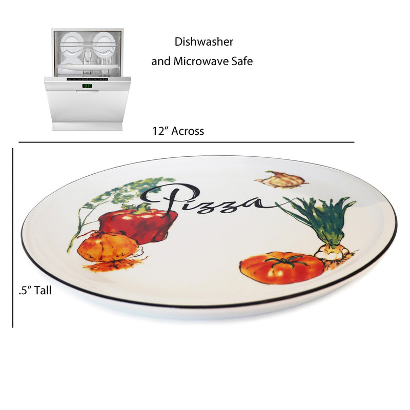 Lorren 2 Piece Round 12" Pizza Serving Platters, Vegetable Design
