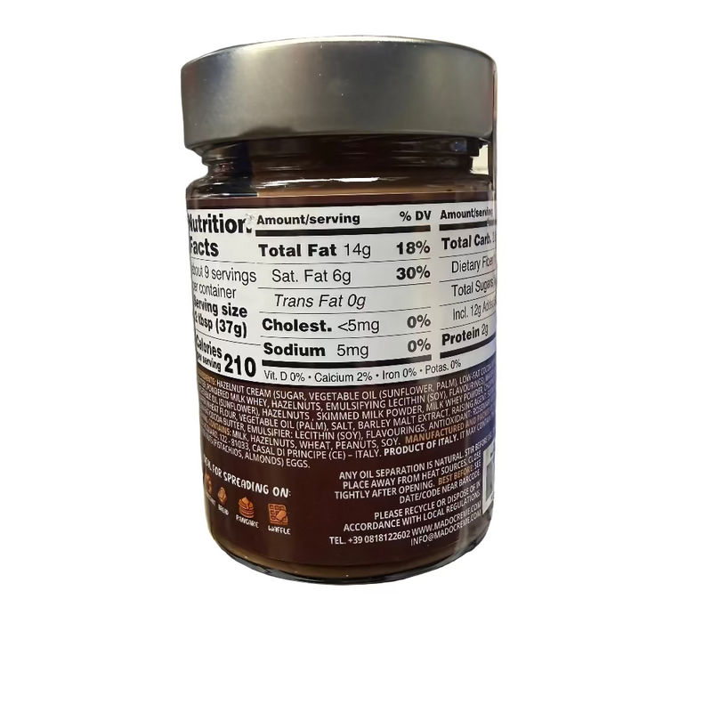 Jar of Nutella with nutrition label on a counter