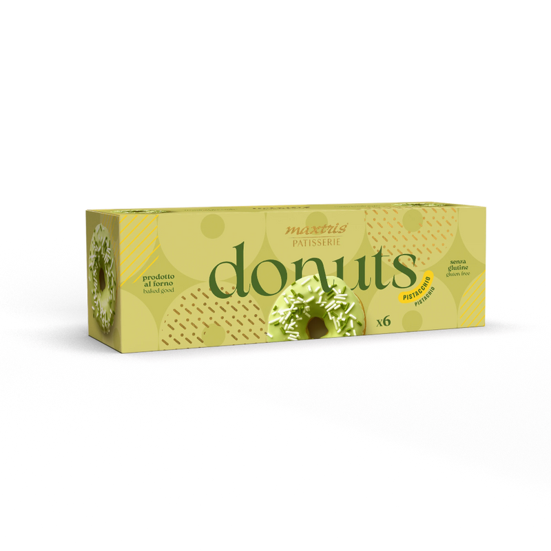 Maxtris Donuts Pistachio -Cream, Glazed Mini Donuts, Gluten Free, (210g, 6-Pack)