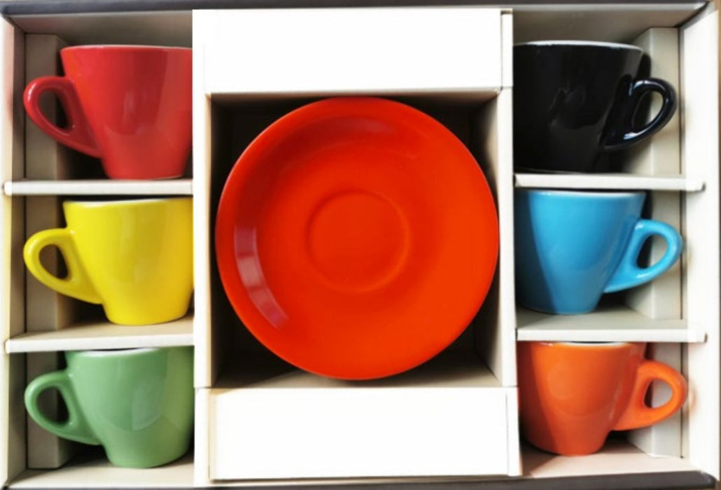 Milano Style Espresso Cups and Saucers, Set of 6