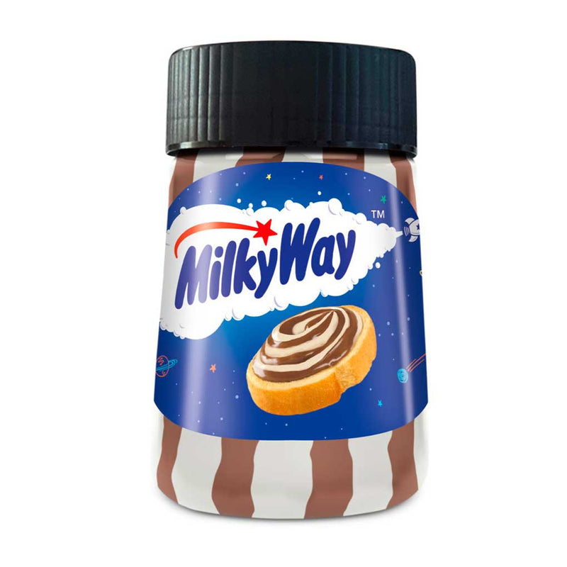 Milky Way chocolate spread jar on a white background