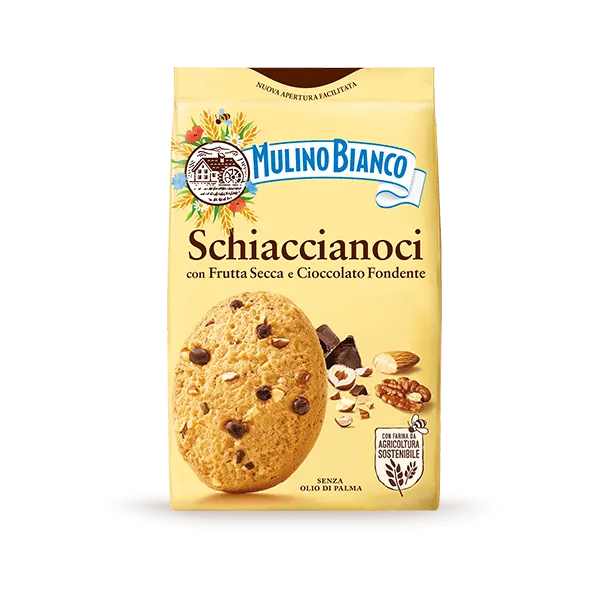 Mulino Bianco Schiaccianoci cookie package on a white background