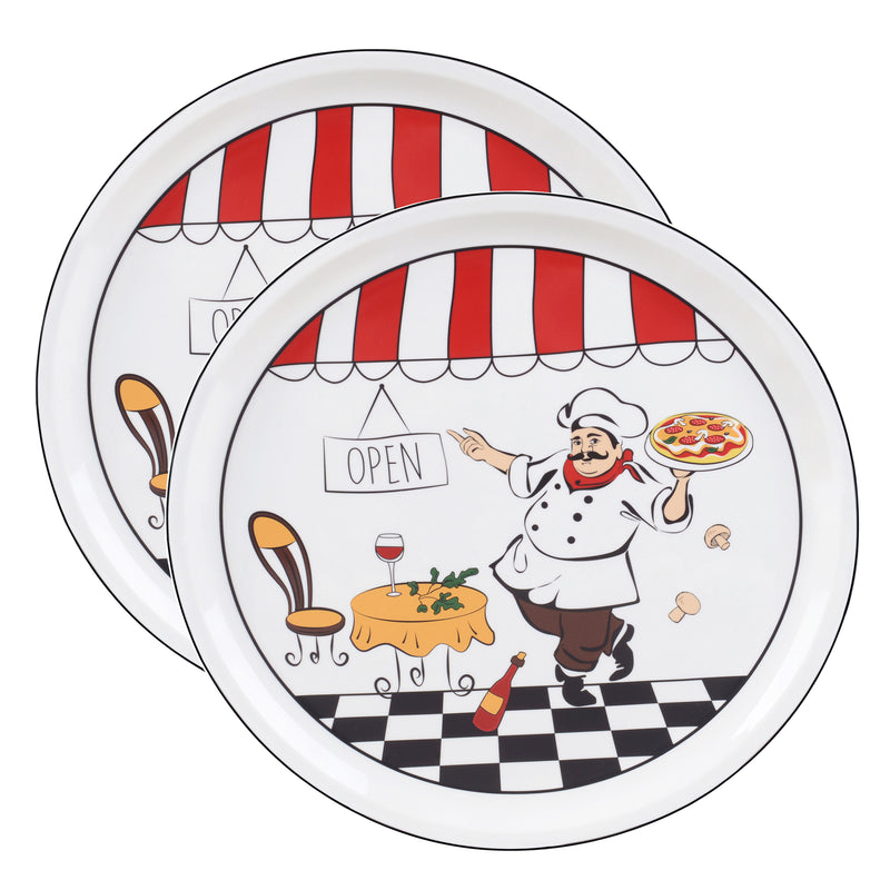 Lorren 2 Piece Round 12" Pizza Serving Platters, Chef Design