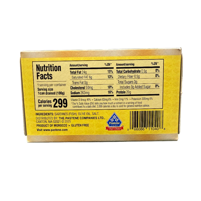 Nutrition facts label on a can of sardines with a decorative background