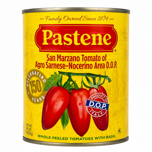 A 28 oz can of Pastene San Marzano Tomato of Agro Sarnese-Nocerino Area D.O.