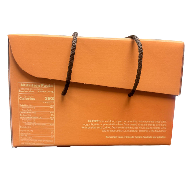 Orange box with a handle held in front of a store shelf