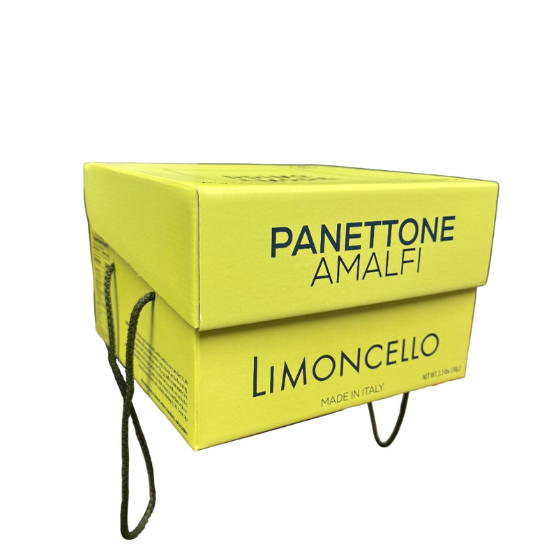 Yellow box of Panettone Amalfi Limoncello held in a store setting
