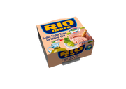 Box of Rio Mare solid light tuna in olive oil on a white background
