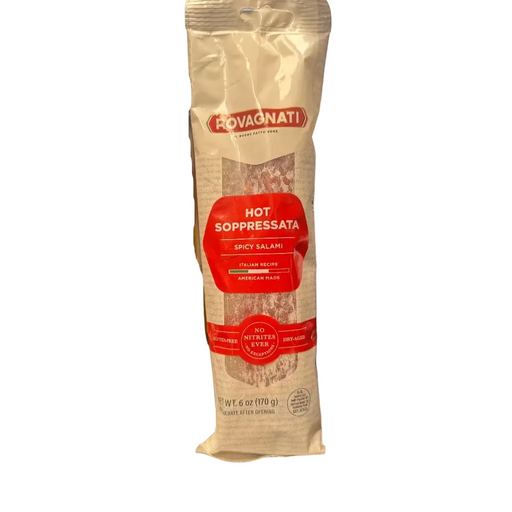 Pavoni hot soppressata salami package on a white background