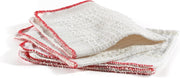 Set of white cloths with red edges on a white background