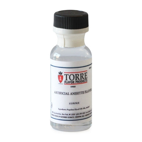 Bottle of Torre Flavor Products artificial anisette flavor on a white background