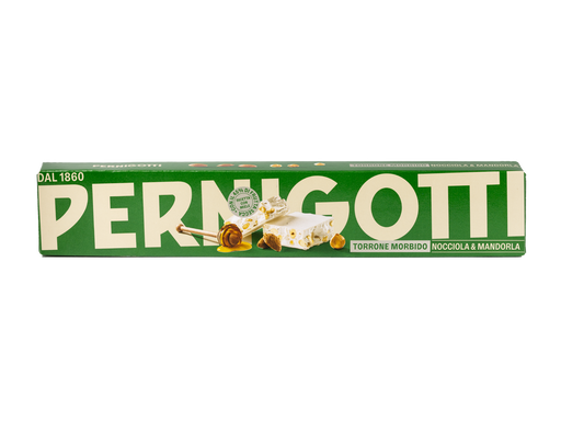 Pernigotti Torrone Morbido Nocciola & Mandorla soft hazelnut and almond nougat in green packaging
