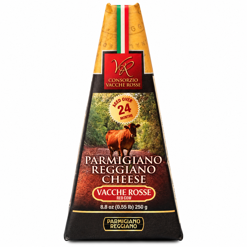 Vacche Rosse Parmigiano Reggiano PDO Red Cow Cheese, Aged Over 24 Months, 8.8 oz (250g) – Product of Italy