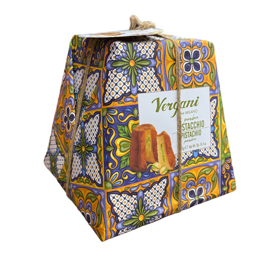 Decorative box of Vergani pastries held in a store aisle