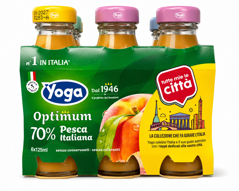Yoga Optimum 70% Italian Peach Juice, 6x125ml Glass