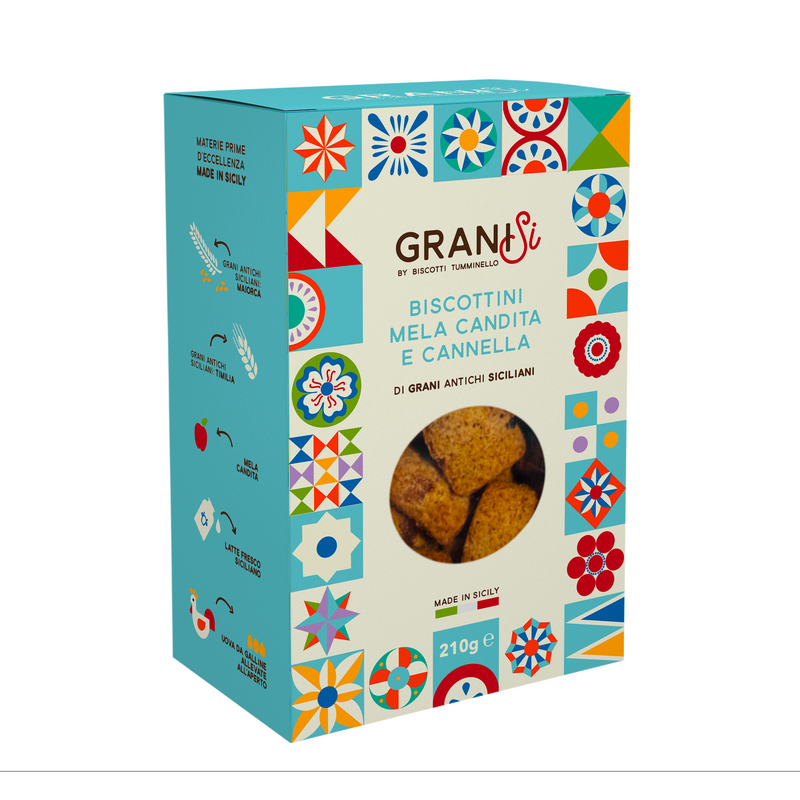 Tumminello Granisi Biscottini Mela Candita e Cannella – Candied Apple & Cinnamon Cookies, 7.40 oz (210g) | Sicilian Italian Biscuits