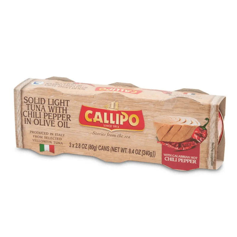Callipo Solid White Tuna W/ Chili Pepper in Olive Oil Tin, 3 x 2.8 oz can