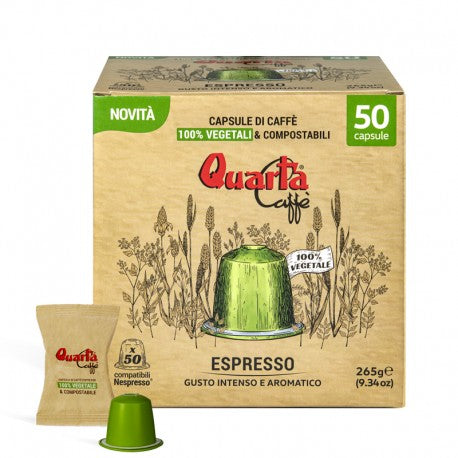 Quarta Caffè  Intense and aromatic, compostable&100% vegetable Nespresso Capsules, 30pcs