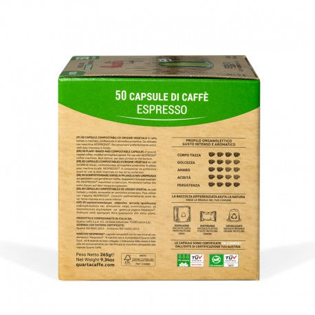 Quarta Caffè  Intense and aromatic, compostable&100% vegetable Nespresso Capsules, 30pcs