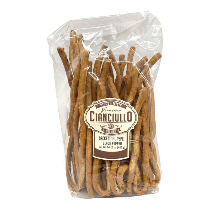 Cianciullo Laccetti Al Pepe, Laces Black Pepper Taralli, 14.10 oz | 400 gr