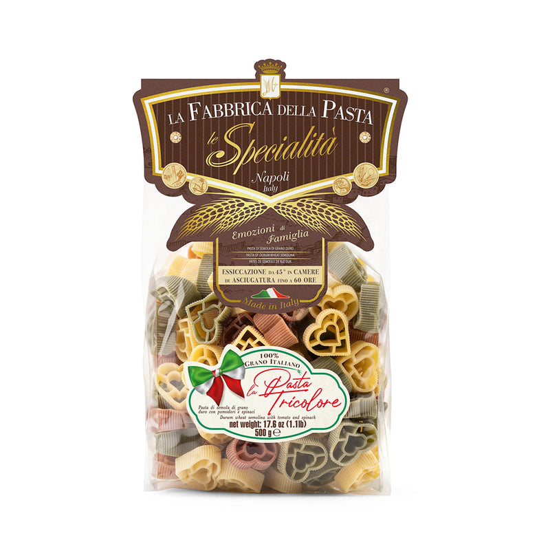 La Fabbrica Della Pasta Heart Shape, Cuori Tricolor Pasta, #488, 17.6 oz | 500gr