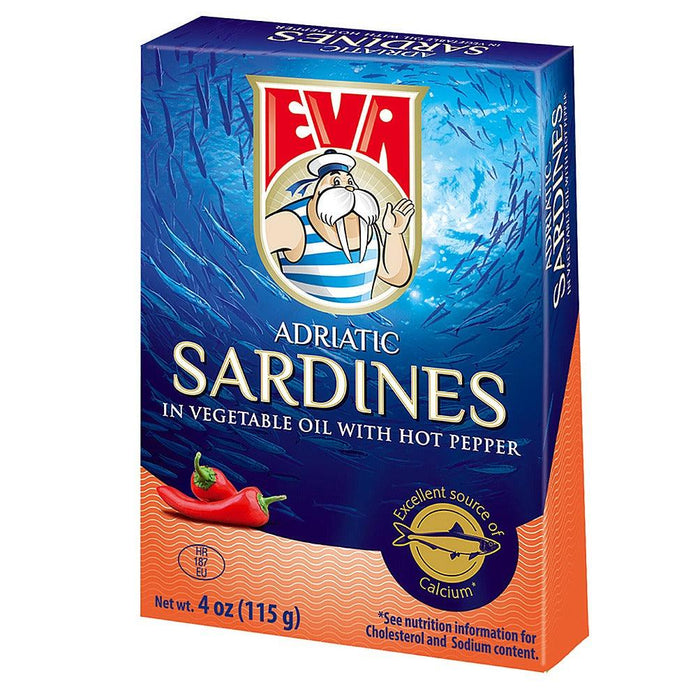 Eva Adriatic Sardines in Vegetable Oil with Hot Pepper, 3.5 oz | 100g