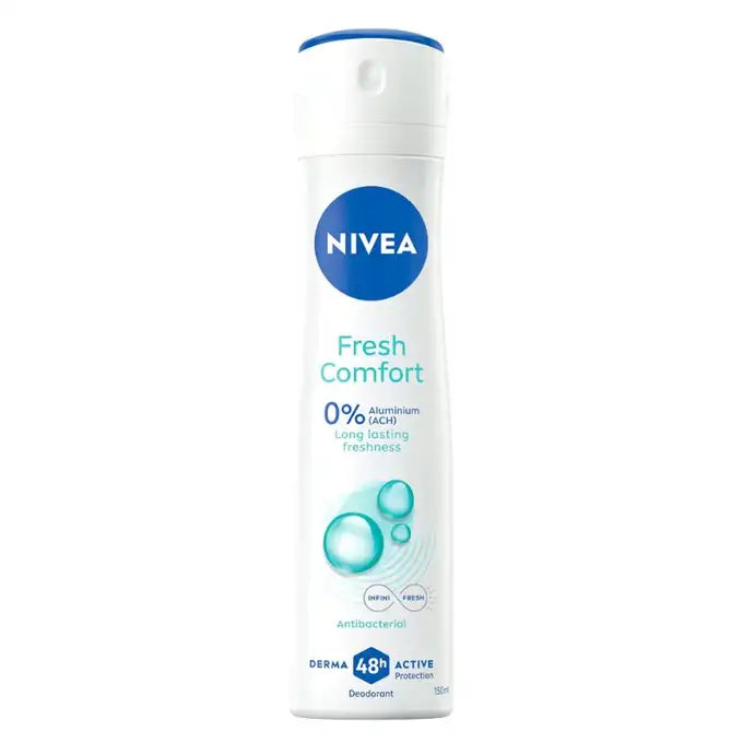 NIVEA Women – Fresh Comfort 0% Aluminium Deodorant Spray  150 mL | 48H Protection | Women’s Deodorant
